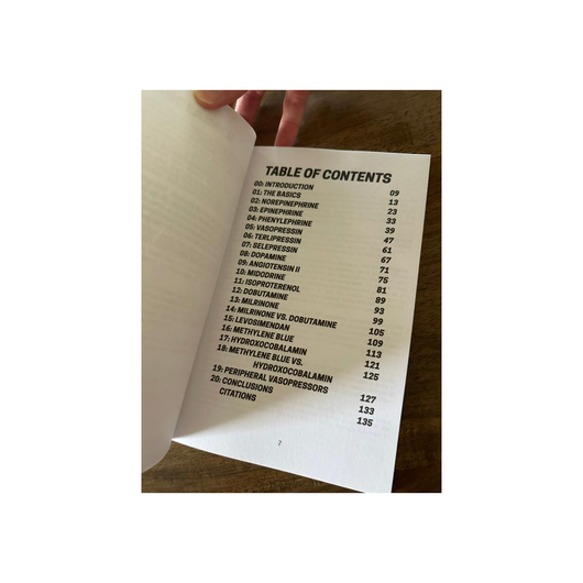 Table of contents: 20 chapters covering every vasopressor and inotrope